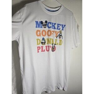 Disney Mickey Goofy Donald Pluto Graphic T Shirt NWT Adult XL White Embroidered
